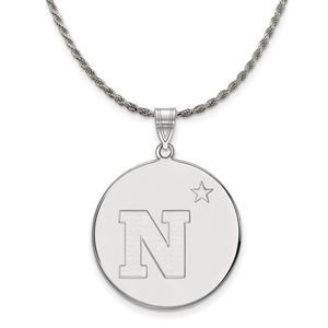 Sterling Silver U.S. Navy XL Disc Pendant Necklace - 18 Inch